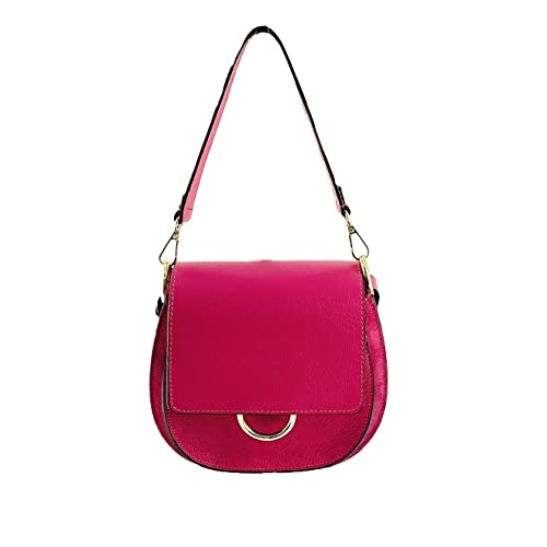 Sac à bandoulière en cuir italien BE MY BAG idée cadeau femme fuchsia