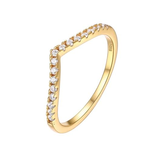 PROSILVER 925 Sterling Silver Rings for Women, 2mm/3mm Wedding Band, Dainty Triple Rings, Cuban Link, Celtic Knot, X Cross Rings, Comfort Fit, #4-#12, Boxed CZ Wishbone Ring-Gold 4