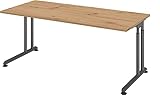 bümö höhenverstellbarer Schreibtisch Z-Serie 180x80 cm in Asteiche, Gestell in Graphit - großer PC Tisch für's Büro manuell höhenverstellbar, Computertisch verstellbar