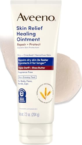 Image of Aveeno Skin Relief Healing Ointment, for Extra Dry, Cracked & Sensitive Skin, 72-Hour Protectant with Triple Oat, Shea Butter & Glycerin, Fragrance-Free for Body, Face, Hands, Lips 7.2 oz