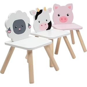 Kids Wooden Animal Table & Chair Set w 4 Seats- Cow Pig Sheep Plus Adult Stool for Arts Crafts, Dining, Pretend Play- Durable Playroom Furniture for Home, Daycare Classroom- Toddler Children Gift Kids Wooden Animal Table Chair Set w 4 Seats Cow Pig Sheep Plus Adult Stool for Arts Crafts Dining Pretend Play Durable Playroom Furniture for Home Daycare Classroom Toddler Children Gift