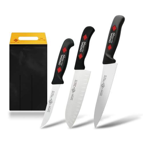 EIKASO Solingen Küchenmesser Set Haushaltsmesser Set 3 Teilig aus Molybdänstahl 1.4116 mit ergonomischen Griff Profi Messer Set aus Santokumesser Allzweckmesser Küchenmesser (3 Teilig)