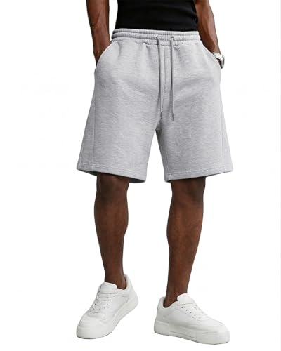 Pillxter Mens Baggy Sweat Shorts Casual Drawstring Elastic Waist Loose Fit Summer Athletic Workout Gym Shorts with Pockets Light Gray