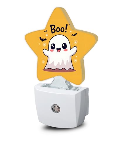 Image of Cute Ghost Nightlight,Halloween Bat Star Night Lights Plug into Wall Decorations for Bedroom Bathroom,Dusk to Dawn Sensor Kitchen Hallway Stairs Energy Efficient Desk Lamp