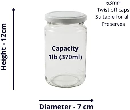 1 lb jam Jars 370 MLS. Pack of 12 x FSA Approved 1lb Jam Jars with White lids. Suitable for Home or Commercial use.