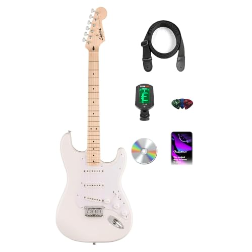 Image of Fender Squier Sonic Stratocaster HT - Arctic White Bundle with Tuner, Strap, Picks, and Austin Bazaar Guitar DVD