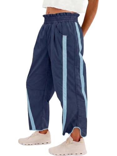 Fisoew Y2K wide-leg track pants in dark blue — woven polyamide with a contrast side stripe