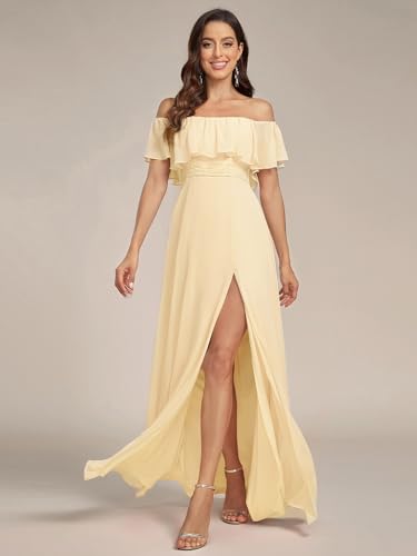 Image of Ever-Pretty Women's Summer Off The Shoulder Flowy Chiffon Formal Wedding Guest Dresses Maxi Side Split Beach Bridesmaid Dress