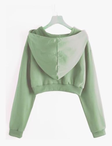 Image of Rabboni Women's Crop Fleece Hoodie Jacket | Full Sleeve Zip-Up Hooded Sweatshirt for Women & Girls | Soft Warm Casual Winter Wear Crop Hoodie