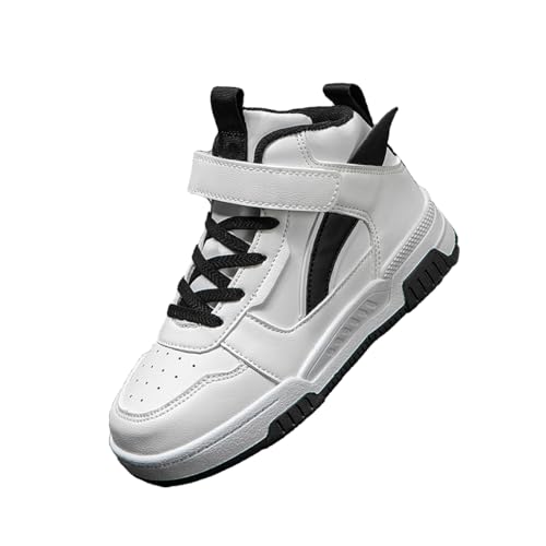 Boys Girls Outdoor Board Shoes with Leather Upper, Breathable Comfortable with Soft Padded Neck, Fashionable Retro Street Style, Basketball Shoes Suitable for All Seasons