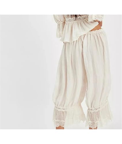 Mnjyihy Women's Loose Bloomers Cropped Pants Drawstring High Waist Floral Lace Patchwork Calf-Length Trousers3