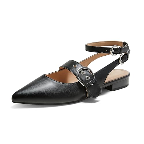 Arromic Slingback Flats for Women Pointed Toe Mary Jane Punk Buckle Ballet Flats with Ankle Strap for Two Wear Comfortable Dressy Shoes