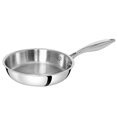 TeCuisine – Poêle Inox 18/10 Triply – 20 cm – sans Revêtement – sans PFAS, PFOA, PTFE – Compatible Tous Feux dont Induction – Manche Riveté Froid – Cuisson Saine et Durable