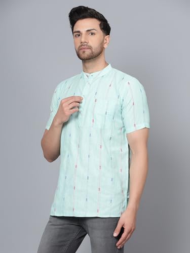 Image of LATEST CHIKAN Men's Cotton Regular Casual Strped Short Kurta Half Sleeves - (SK-LJ.DS.AS)