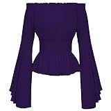 Chemisier tendance à manches longues pour femme de couleur unie avec réduction de la taille. Pull décontracté en tricot à manches longues pour femme, violet, XL