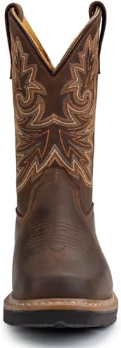SUREWAY Mens Western Square Toe Cowboy Boots for Men,Soft/Steel Toe Full Grain Leather Slip On Pull On Work Boots for Construction Farming,Waterproof Steel Toe Brown,Size 114