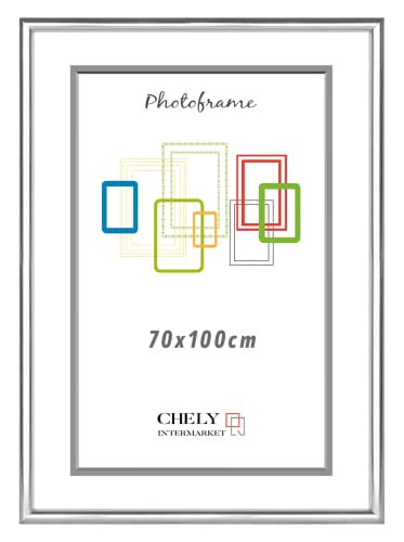 CHELY INTERMARKET MOD311 Marco Fotos Decorativo Estilo Elegante 70x100cm Para Certificados Cuadros Láminas Impresiones Montaje Pared Vertical Color Plateado Incluye Kit 1 Unidad