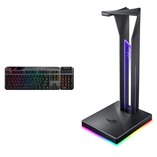 ASUS ROG Claymore II Wireless Modular Gaming Mechanical Keyboard-Black & ROG Throne Qi Gaming Headset Stand - Wireless Charging | 2 USB Ports & Aux Input | Arc Design for Stable & Secure Storage