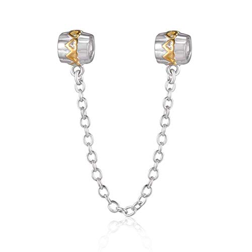 Preisvergleich Produktbild Goldene Herzen, Sicherheitskette, Stopper-Clips, Charm aus echtem 925er Sterlingsilber, passend für europäische Charm-Armbänder