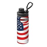 Edelstahl-Thermosflasche mit Griff, Motiv: amerikanische Flagge, patriotischer Druck, Sportflasche, geeignet für Radfahren, Fitness