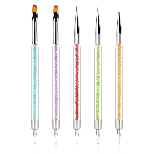Wosyoodo 5 Pcs Pinceau Nail Art Ongles, Pinceau Ongle, Double Extrémité Nail Art Pen, Pinceaux Peinture Professionnels Détail Ensemble de Pinceaux, pour DIY Nail Art Designs, pour La Peinture et le