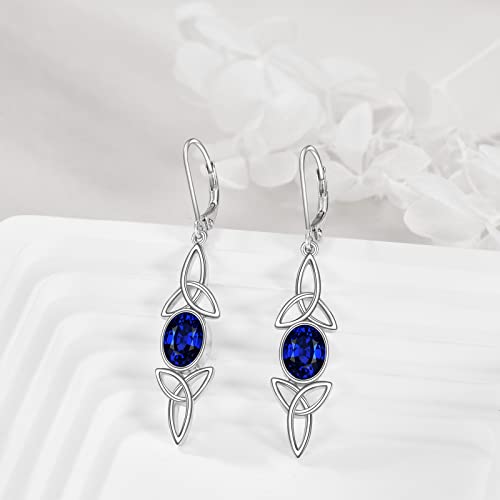 Yfn Celtic Earrings Sterling Silver Celtic Blue Sapphire Earrings Dangle Drop Earrings Jewelry Gifts For Women Men #TOP1