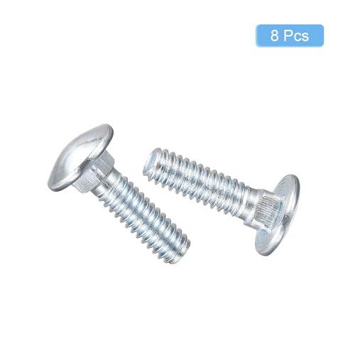 Image of uxcell 1 /4-20x1 Carriage Bolt, 8pcs Round Head Square Neck Screws, Carbon Steel Zinc Plated, Fully Threaded, Silver