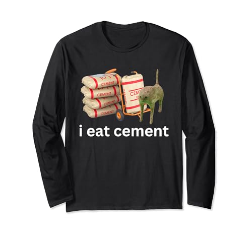 Meme divertente di I Eat Cement Cursed Cat Unhinged Maglia a Manica