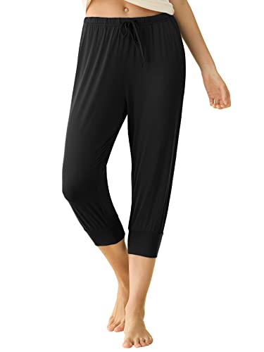 Latuza Women's Viscose Jogger Capri Pajama Lounge Pants 2X Black