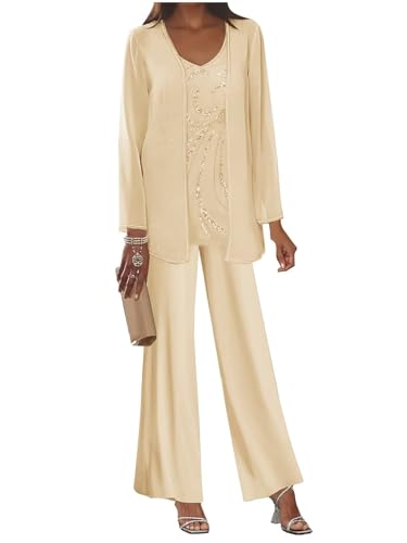 Elegant Champagne Plus Size Mother of the Bride Pant Suits by BOLENSYE - 3-Piece Dressy Set for Curvy Women, Size 18W