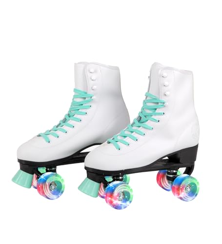 Image of C SEVEN C7skates Quad Roller Skates | Retro Design (Mint w LED, Women's 5 / Youth 4)