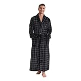 FG FEAYIGUDIM Men's Fleece Plush Bathrobe Full Length Big and Tall Shawl Collar Plaid Men Robe(Black&Grey, XXL)