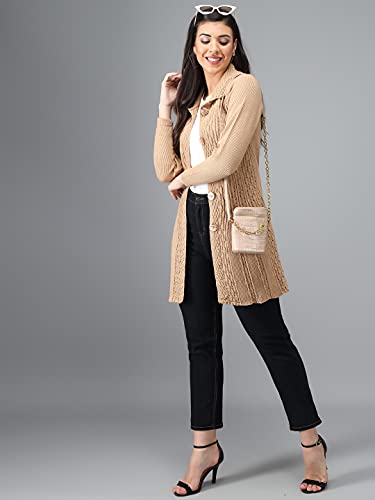 Image of eKools Women Wool Blend Banded Collar Cardigan