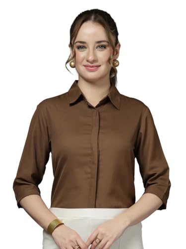 Image of Style Quotient Women Solid Aqua Green Polycrepe Formal Shirt