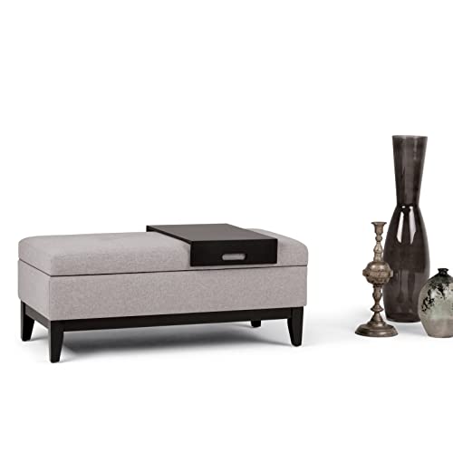 Simplihome 3AXCOT-245-CLG Oregon 42 Inch Wide Contemporary Rectangle Lift Top Storage Ottoman Bench With Removable Tray, Upholstered Cloud Grey Tufted Linen Look Fabric, Footrest Stool, Coffee Table thumb #3