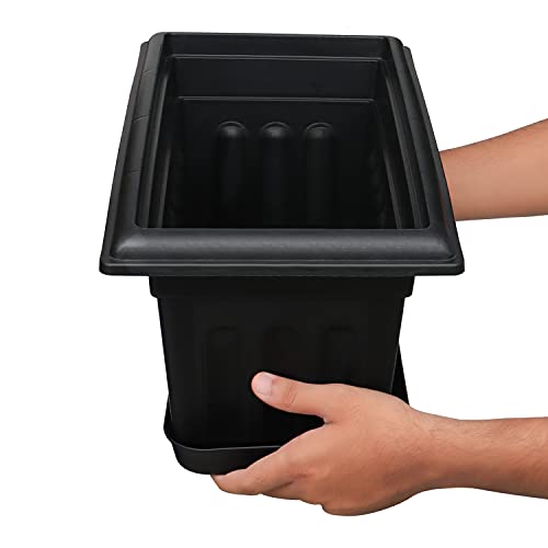 Livzing 16 Inch Plastic Rectangle Window Flower Pot with Drain Tray Set - Heavy Duty Highly Durable Plant Container Gamla for Indoor Home Decor & Outdoor Balcony Garden(Pack of 5, Black)