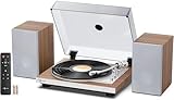 1 BY ONE Fully Automatic Record Player, HiFi Vinyl Turntable with Automatic Repeat Function, Bookshelf Speakers, Remote Control, Built-in Phono Preamp & DSP, AT-3600L Cartridge, Belt Drive 2-Speeds