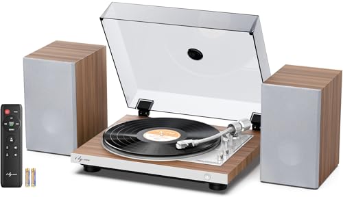 1 BY ONE Fully Automatic Record Player, HiFi Vinyl Turntable with Automatic Repeat Function, Bookshelf Speakers, Remote Control, Built-in Phono Preamp & DSP, AT-3600L Cartridge, Belt Drive 2-Speeds