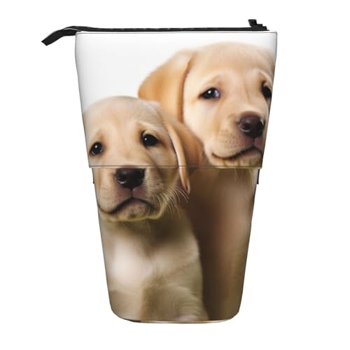 LHBWCVN ファニーラブラドール子犬化粧品バッグ 立ち筆箱 伸縮式鉛筆バッグ ポータブルペンシルホルダー かわいいスタンドアップペンシルポーチ レディース メンズ 旅行 コインポーチ 財布