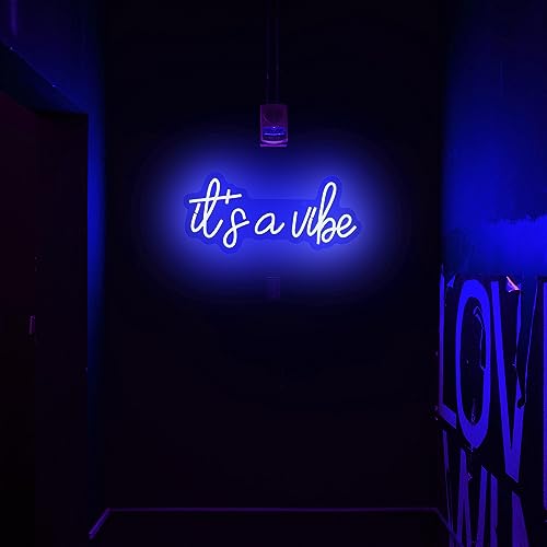 Moodlion Blue It's a Vibe Neon Sign, Neon Signs for Wall Decor, Neon Dimmable LED Signs for Bedroom, Neon Light Up Signs for Home Beer Bar Cafe Game Room Birthday Wedding Decorations Girls Boys Gifts