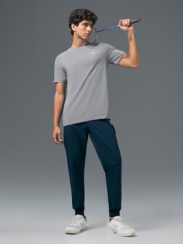 Image of TECHNOSPORT Men's Slim Fit Solid Crew Neck T-Shirt, Cotflex Quick Dry Wrinkle Resistant Polyester Sports Tee for Gym, Running, Training, Sports