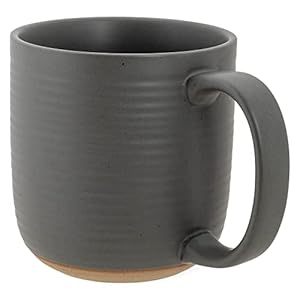 Elanze Designs Ribbed Ceramic Stoneware 16 ounce Raw Clay Bottom Coffee Mugs Set of 4, Grey Elanze Designs Ribbed Ceramic Stoneware 16 ounce Raw Clay Bottom Coffee Mugs Set of 4 Grey