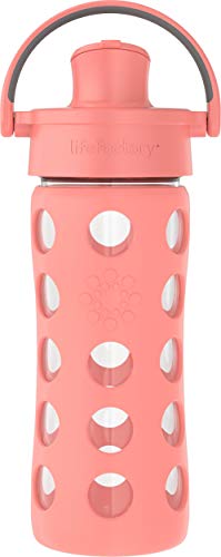 Lifefactory 12-Ounce Glass Water Bottle with Active Flip Cap and Protective Silicone Sleeve, Cantaloupe
