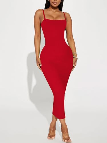 Image of Women's Midi Bodycon Tight Dress - Spaghetti Strap Summer Casual Leopard Cheeath Print Club Party Long Fitted Slip Dresses