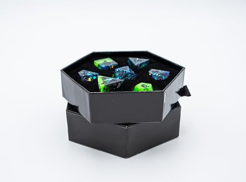Rollacrit Sharp Edge Resin Dice Set, Tasha’s Green Mist - 7 Piece Custom RPG Polyhedral Dice by Rollacrit - Image 4