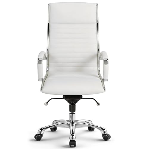 VERSEE Premium Echt-Leder Chefsessel Montreal in Weiss - Ergonomischer Designstuhl für Büro und...