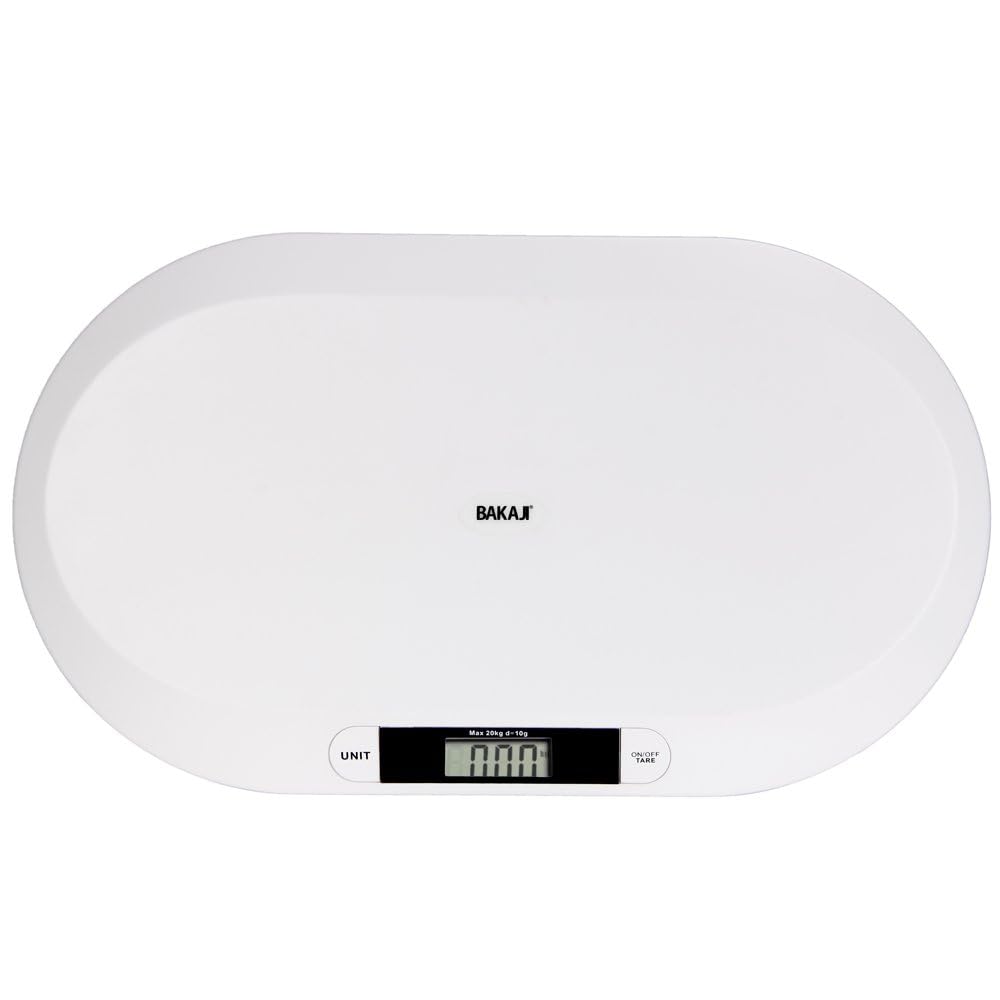 BAKAJI Balance électronique pesant enfants bébé avec affichage numérique LCD Balance pesant bébé 20 kg/44 arrêt automatique et Tara couleur blanche