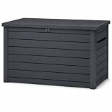 Koll Living Auflagenbox/Kissenbox Goliath XXL 870 Liter Farbe : Graphit l 100% Wasserdicht l mit Belüftung dadurch kein übler Geruch/Schimmel l Moderne Holzoptik l Deckel belastbar bis 50 KG
