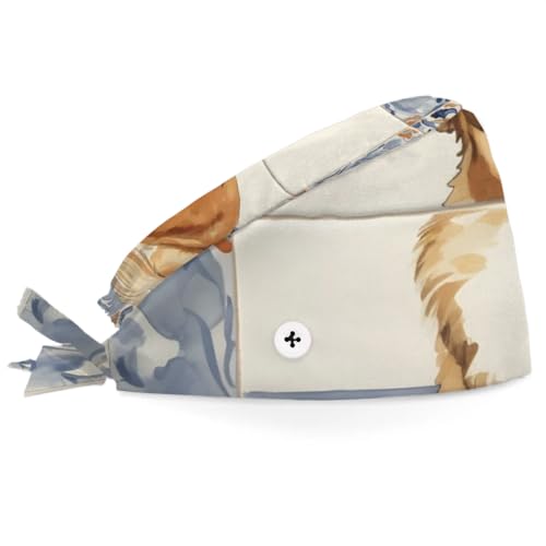 Mularoka Florist Dog Working Caps with Button Sweatband Comfortable Adjustable Bouffant Hats Work Hat for Women Men