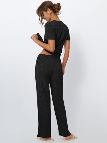 Image of LILLUSORY Womens Lounge Sets 2 Piece Matching Travel Outfits | Lightweight Ribbed 2 Piece Set, Breathable, Stretchy, Wrinkle-Resistant, Travel Ready, Versatile
